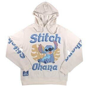 Disney Lilo & Stitch Hoodie Ohana Beige Pullover Sweatshirt Women’s Size L
